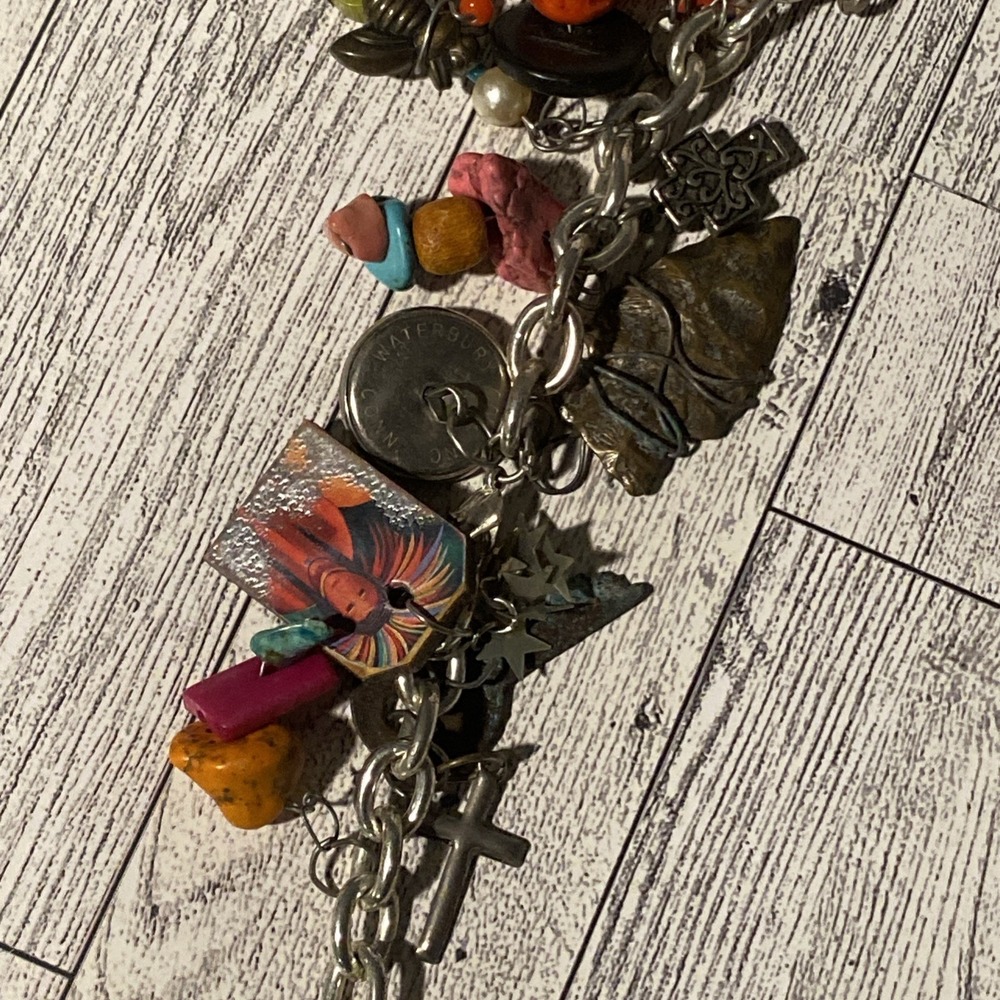 Vintage Style Junk Charm Necklace Multi Themed Maximalist Layered Statement - Picture 12 of 16